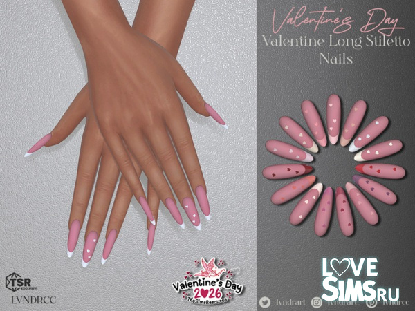 Ногти Heart Decal Long Almond Nails